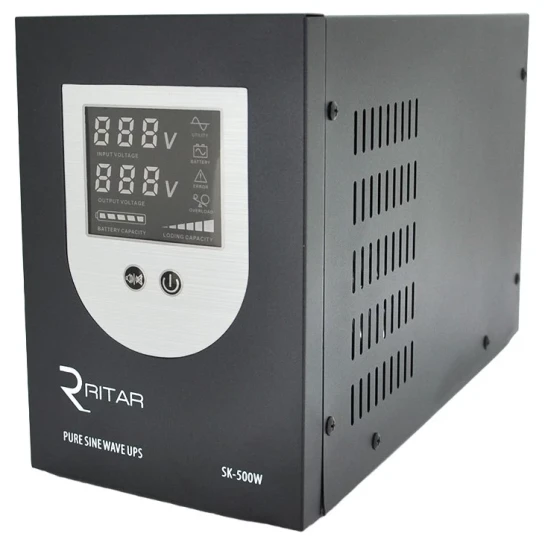 SHOP AKD::ДБЖ з правильною синусоїдою RITAR SK-800VA (500Вт) 12В, під зовнішній АКБ,LCD-дисплей,Q2