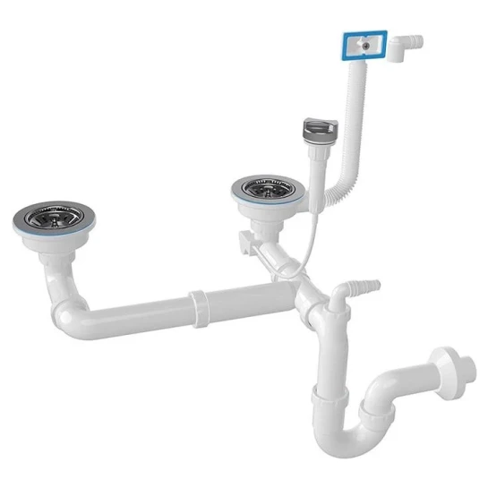 SHOP AKD::Сифон-автомат для мийки подвійний 40см NOVA 1/2" з відводом для пралки (1199.060N)