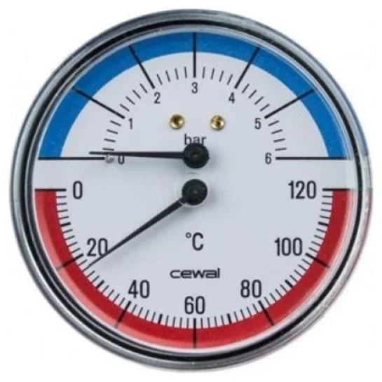 SHOP AKD::Термоманометр KARRO 1/2"x1/4"x63mm / 6bar,120℃ нижнє підключення