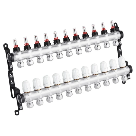 SHOP AKD::Колектор нержавіючий STA G1" х11 (В/Т) з витратоміром, клапаном та євроконусами Classic