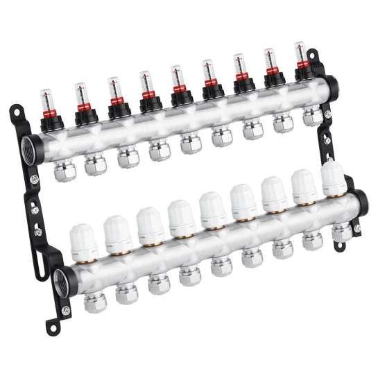 SHOP AKD::Колектор нержавіючий STA G1" х9 (В/Т) з витратоміром, клапаном та євроконусами Classic