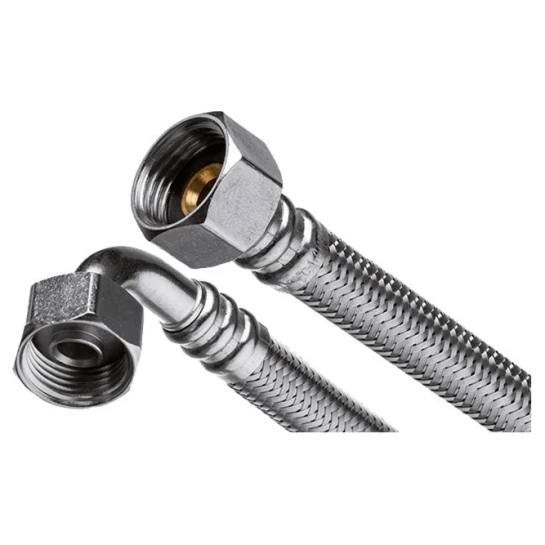 SHOP AKD::Шланг для води INVENA в стальному оплетенні загнутий кінець 90 (1/2"в х 1/2"в) 0,5 м