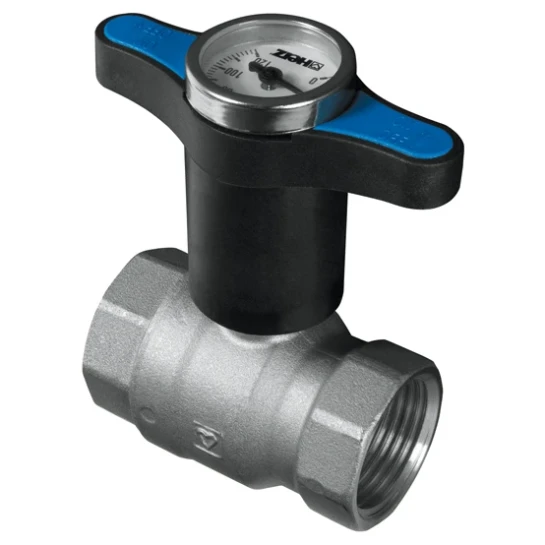 SHOP AKD::Кран кульовий HERZ 3/4" ВВ пластикова Т-подібна ручка з термометром, синя