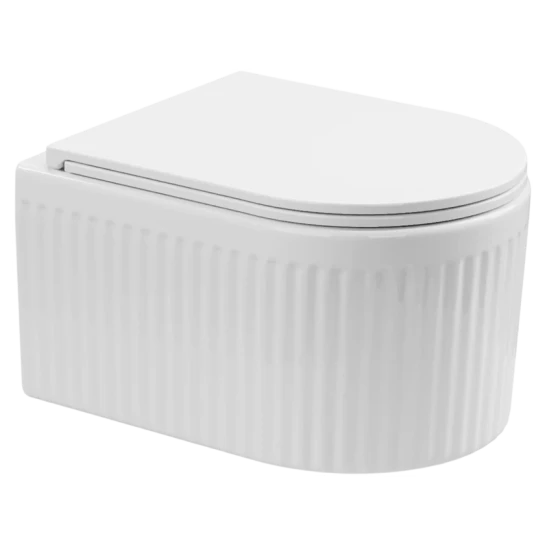 SHOP AKD::Підвісний унітаз INVENA Glamour безободовий QFS,ребристий з вільнопад кришкою