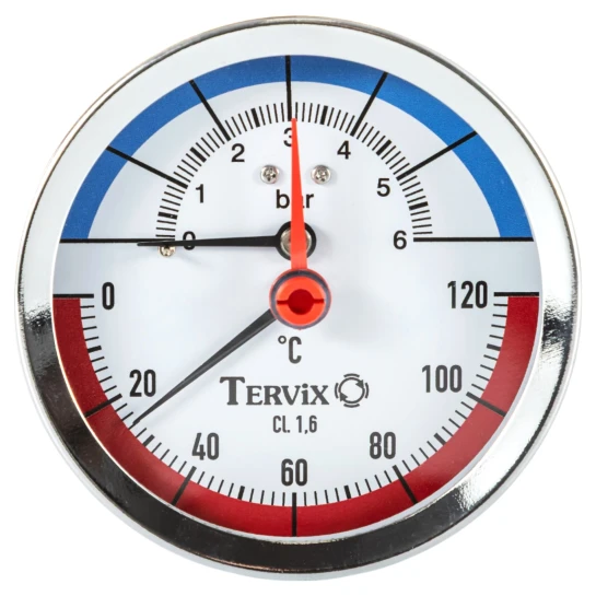 SHOP AKD::Термоманометр TERVIX Pro Line 80/0-6 бар, 0-120С аксіальний,з монтажним клапаном 1/2