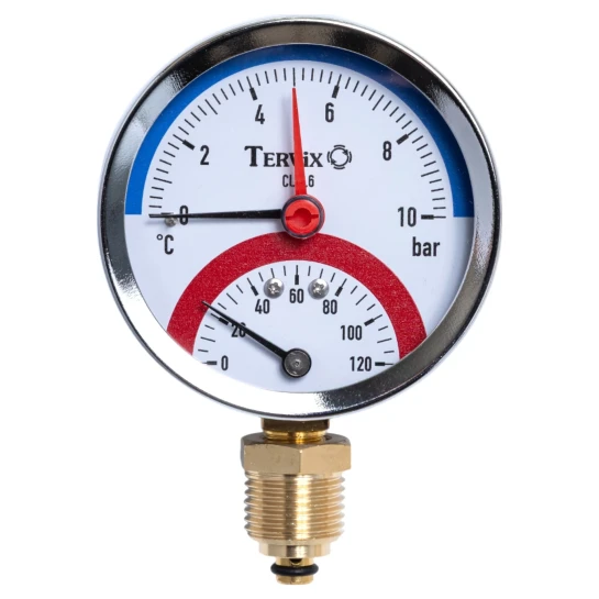 SHOP AKD::Термоманометр TERVIX Pro Line 80/0-10бар 0-120С 1/2, радіальний, з монтажним клапаном 1/2