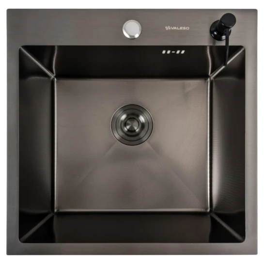 SHOP AKD::Мийка нержавійка 50*50 PVD чорна DECOR VALESO Handmade (сифон круглий, 3,0/0,8)