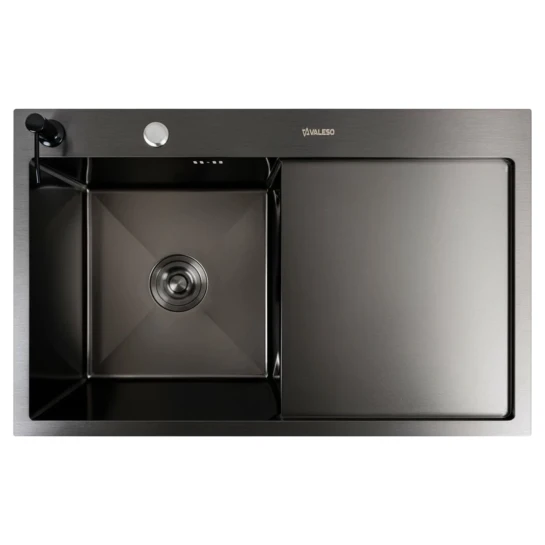 SHOP AKD::Кухонна мийка CM 78*50 L чорна PVD VALESO Handmade (круглий сифон 3,0/0,8)