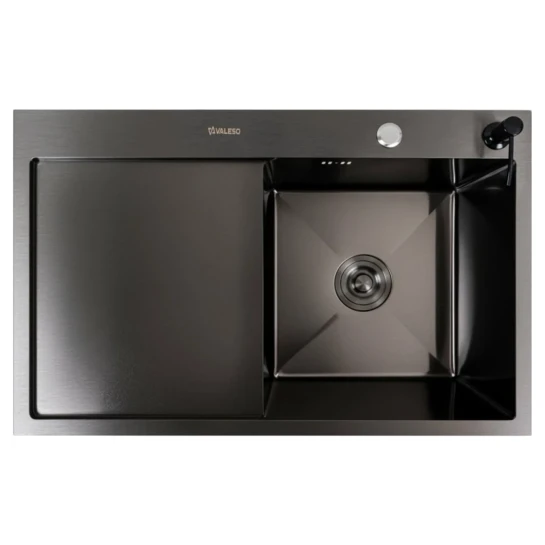 SHOP AKD::Мийка нержавійка 78*50R CM чорна DECOR VALESO Handmade (сифон круглий, 3,0/0,8)