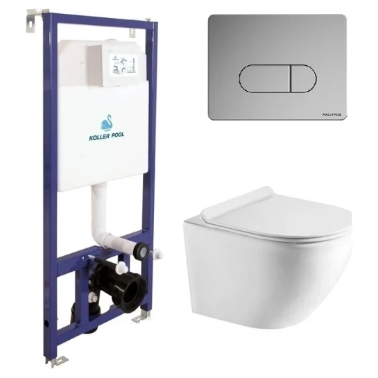 SHOP AKD::Інсталяція  KOLLER POOL Dune1200SL+Orion Cosmo Chrome панель змиву+ підв. унітаз Round Tornado 3.0