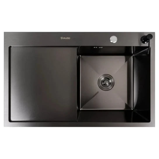 SHOP AKD::Мийка кухонна CM 78*50 R чорна PVD VALESO Handmade (круглий сифон 3,0/1.0)