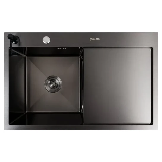 SHOP AKD::Мийка кухонна CM 78*50 L чорна PVD VALESO Handmade (круглий сифон 3,0/1.0)