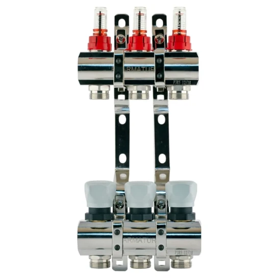 SHOP AKD::Колектор латунь PROFACTOR 1"х3 з витратоміром та термостатичним клапаном