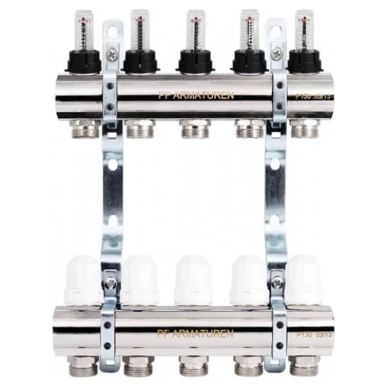 SHOP AKD::Колектор латунь PROFACTOR 1"х5 з витратоміром та термостатичним клапаном