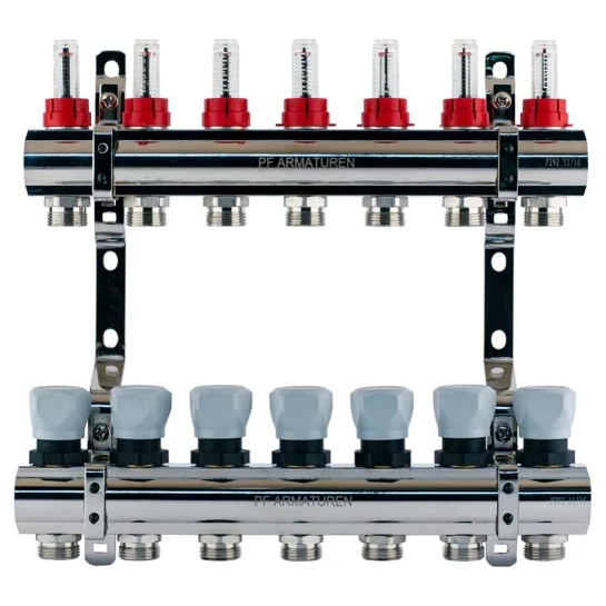 SHOP AKD::Колектор латунь PROFACTOR 1"х7 з витратоміром та термостатичним клапаном