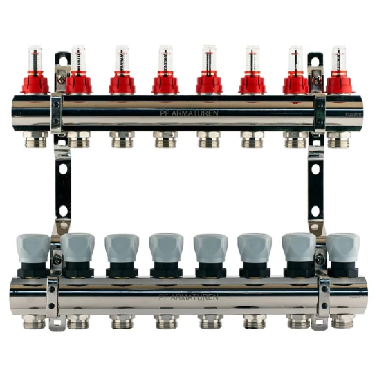 SHOP AKD::Колектор латунь PROFACTOR 1"х8 з витратоміром та термостатичним клапаном