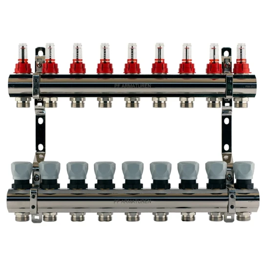 SHOP AKD::Колектор латунь PROFACTOR 1"х9 з витратоміром та термостатичним клапаном