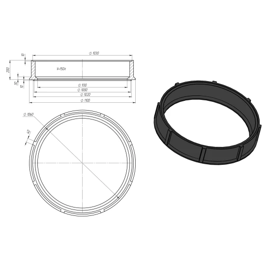 SHOP AKD::Кільце колодязя Україна полімерпіщане D1100 H200мм (B125)